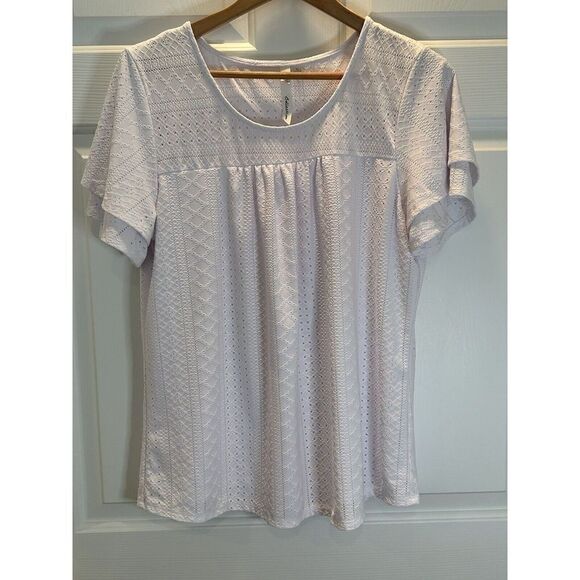 NY Collection White Eyelet Women's XL Short Sleeve Top - Picture 1 of 5
